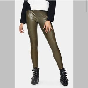 Topshop Fliss Biker Faux Leather Leggings Size 6 NWT Olive Green